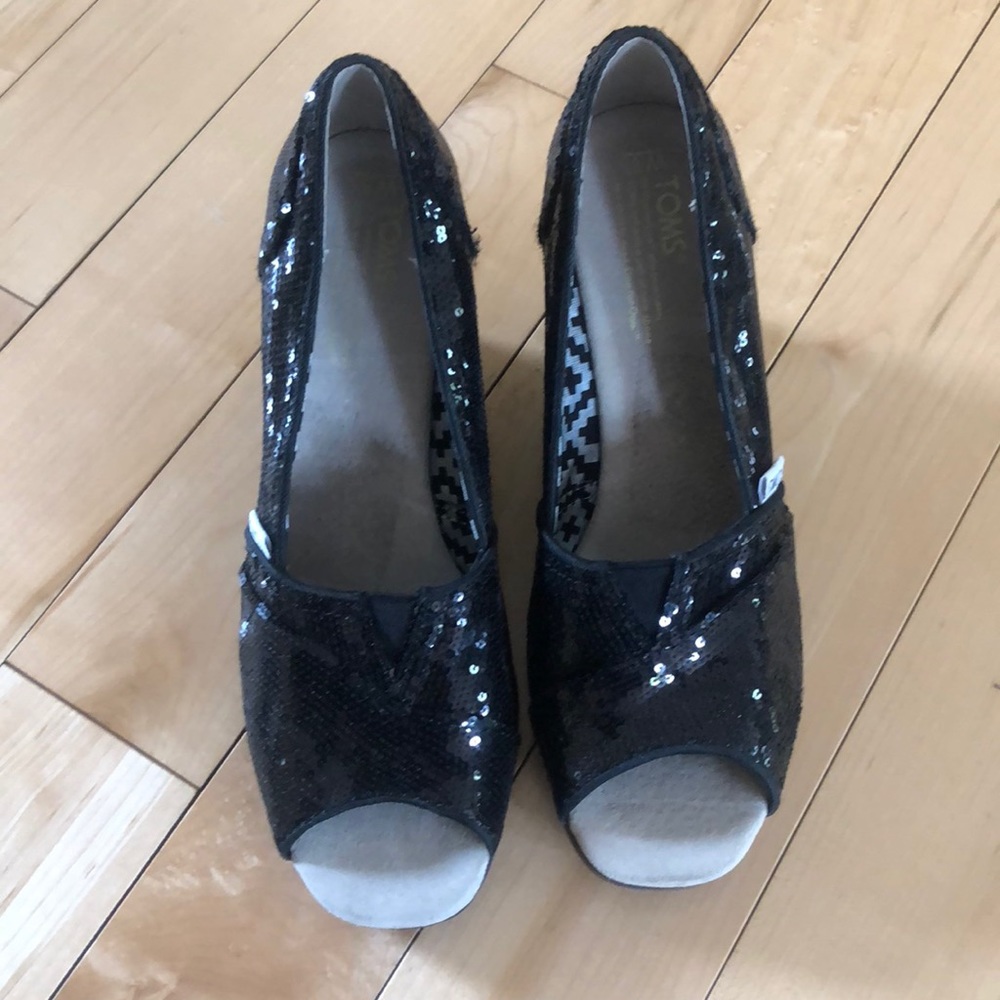 TOM’s Sequin Peep-Toe Wedges - NEW